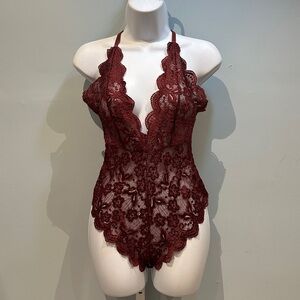 Yandy Burgundy Lace Bodysuit Small/Medium NWOT